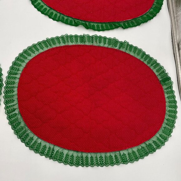 Vintage Christmas‎ Placemats Rocking Horses Set of Four Red Green Lace Holiday - Picture 12 of 14